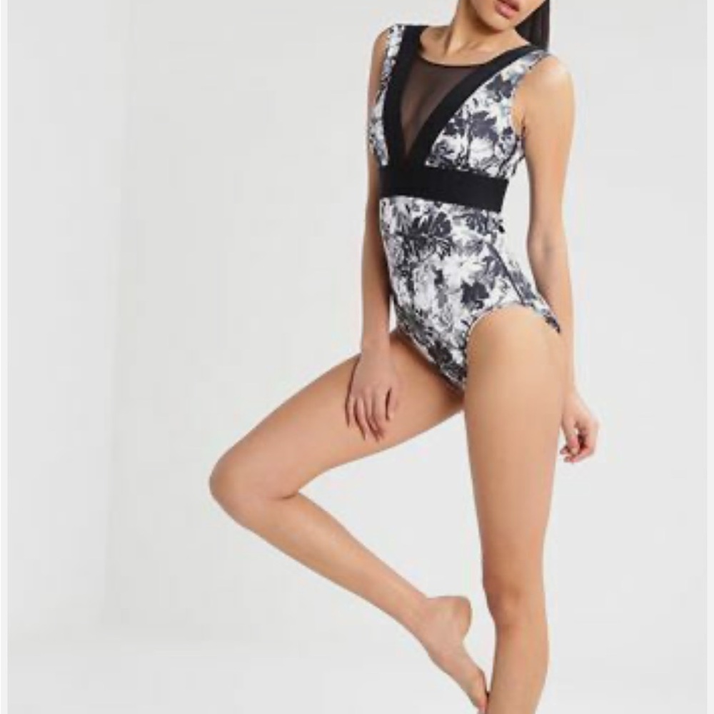 Ivy Park Floral Black & White Mesh Panel Bodysuit with Cut Out Back. New! - Picture 3 of 10